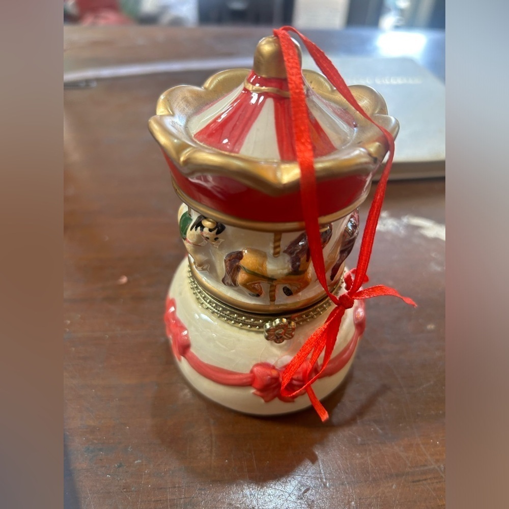 Mr. Christmas Porcelain Carousel Holiday Wind-Up Music Box